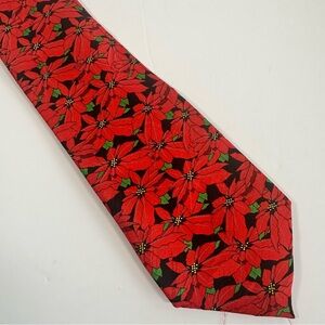 Keith Daniels Christmas Necktie Red‎ Poinsettia Floral Holiday Festive